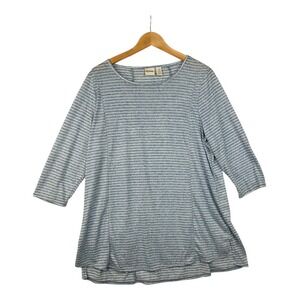 Zenergy by Chicos Linen Blend Striped‎ 3/4 Sleeve Blouse size XL Blue/White